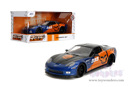 Jada Toys Bigtime Muscle - Chevrolet® Corvette® Z06 #333 "Spirit Racing" (2006, 1/24 scale diecast model car, Blue/Orange) 35213