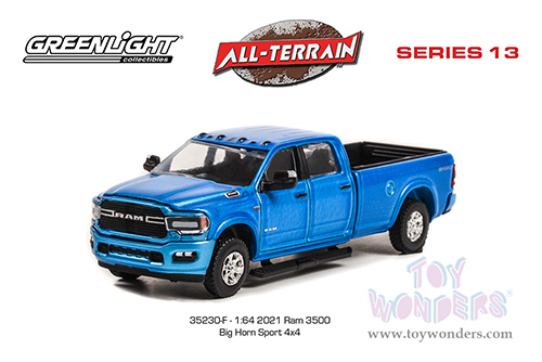 Greenlight - All Terrain Series 13 | Ram 3500 Big Horn Sport 4x4 Pickup Truck (2021, 1/64 scale diecast model car, Hydro Blue Pearl) 35230F/48