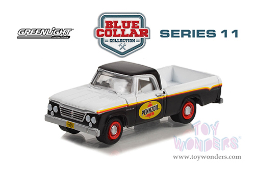 Greenlight - Blue Collar Collection Series 11 | Dodge D-100 with Toolbox - Pennzoil (1964, 1/64 scale diecast model car, Matte Black/White) 35240A/48