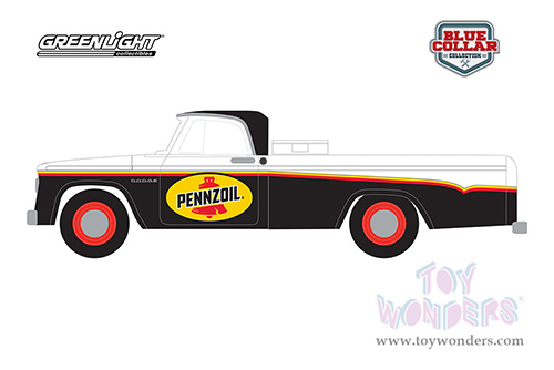 Greenlight - Blue Collar Collection Series 11 | Dodge D-100 with Toolbox - Pennzoil (1964, 1/64 scale diecast model car, Matte Black/White) 35240A/48