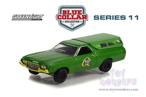 Greenlight - Blue Collar Collection Series 11 | Ford Ranchero 500 with Camper Shell - Quaker State (1972, 1/64 scale diecast model car, Green) 35240B/48