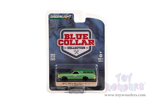 Greenlight - Blue Collar Collection Series 11 | Ford Ranchero 500 with Camper Shell - Quaker State (1972, 1/64 scale diecast model car, Green) 35240B/48
