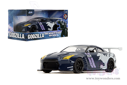 Jada Toys - Hollywood Rides | Nissan GT-R (R35) Ben Sopra "GODZILLA " (2009, 1/32 scale diecast model car, Dark Blue/White) 35295