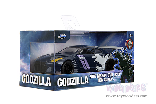 Jada Toys - Hollywood Rides | Nissan GT-R (R35) Ben Sopra "GODZILLA " (2009, 1/32 scale diecast model car, Dark Blue/White) 35295