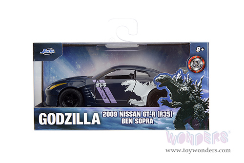 Jada Toys - Hollywood Rides | Nissan GT-R (R35) Ben Sopra "GODZILLA " (2009, 1/32 scale diecast model car, Dark Blue/White) 35295