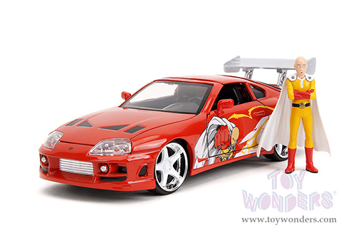 Jada Toys - Hollywood Rides | Toyota Supra with Saitama Diecast Figure "One Punch Man" (2015-2019) TV Series (1995, 1/24, diecast model car, Red) 35347