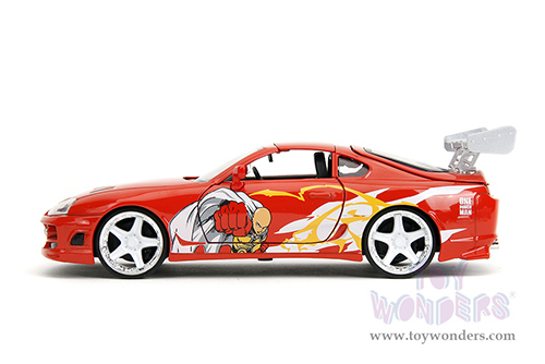 Jada Toys - Hollywood Rides | Toyota Supra with Saitama Diecast Figure "One Punch Man" (2015-2019) TV Series (1995, 1/24, diecast model car, Red) 35347