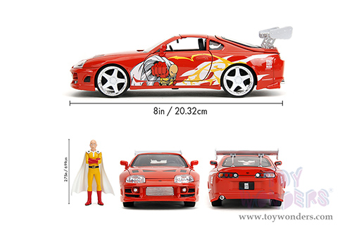 Jada Toys - Hollywood Rides | Toyota Supra with Saitama Diecast Figure "One Punch Man" (2015-2019) TV Series (1995, 1/24, diecast model car, Red) 35347