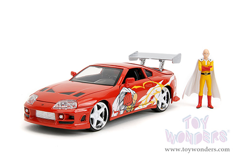 Jada Toys - Hollywood Rides | Toyota Supra with Saitama Diecast Figure "One Punch Man" (2015-2019) TV Series (1995, 1/24, diecast model car, Red) 35347