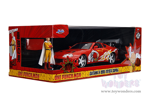 Jada Toys - Hollywood Rides | Toyota Supra with Saitama Diecast Figure "One Punch Man" (2015-2019) TV Series (1995, 1/24, diecast model car, Red) 35347