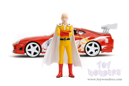 Jada Toys - Hollywood Rides | Toyota Supra with Saitama Diecast Figure "One Punch Man" (2015-2019) TV Series (1995, 1/24, diecast model car, Red) 35347