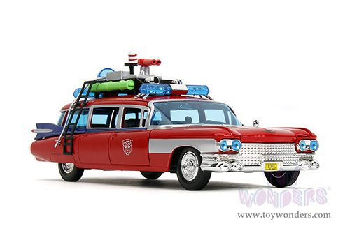 Jada Toys - Hollywood Rides | Ghostbusters™ Ecto-1™ Cadillac Ambulance TRANSFORMERS® Mash-up (1959, 1/24 scale diecast model car, Red) 35466