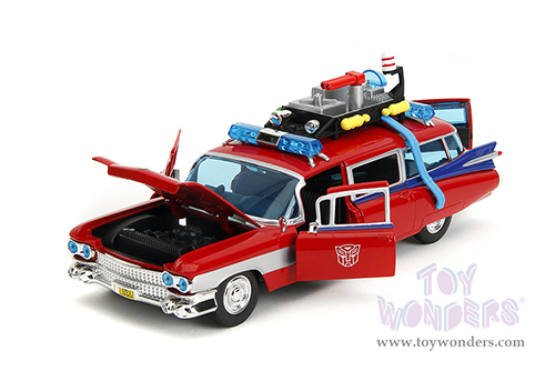 Jada Toys - Hollywood Rides | Ghostbusters™ Ecto-1™ Cadillac Ambulance TRANSFORMERS® Mash-up (1959, 1/24 scale diecast model car, Red) 35466
