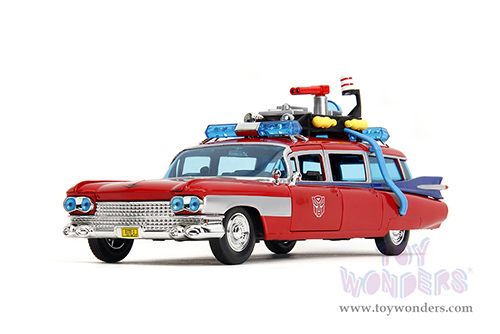 Jada Toys - Hollywood Rides | Ghostbusters™ Ecto-1™ Cadillac Ambulance TRANSFORMERS® Mash-up (1959, 1/24 scale diecast model car, Red) 35466
