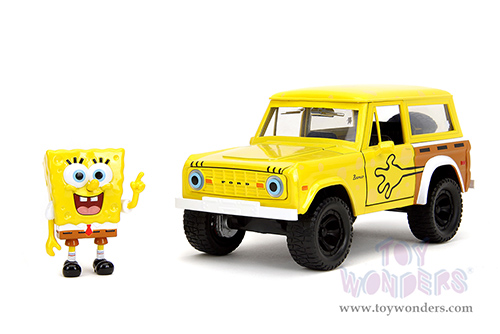 Jada Toys - Hollywood Rides | Ford Bronco with SpongeBob Squarepants Diecast Figure (1973, 1/24, diecast model car, Yellow/Brown) 35467