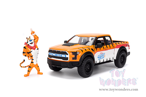 Jada Toys - Hollywood Rides | Ford F-150 Raptor Pickup with Frosted Flakes Tony the Tiger Diecast Figure (2017, 1/24, diecast model car, Orange/White) 35470