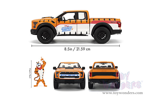 Jada Toys - Hollywood Rides | Ford F-150 Raptor Pickup with Frosted Flakes Tony the Tiger Diecast Figure (2017, 1/24, diecast model car, Orange/White) 35470