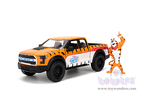 Jada Toys - Hollywood Rides | Ford F-150 Raptor Pickup with Frosted Flakes Tony the Tiger Diecast Figure (2017, 1/24, diecast model car, Orange/White) 35470