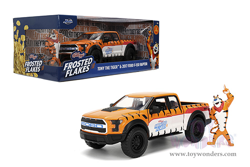 Jada Toys - Hollywood Rides | Ford F-150 Raptor Pickup with Frosted Flakes Tony the Tiger Diecast Figure (2017, 1/24, diecast model car, Orange/White) 35470