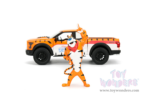 Jada Toys - Hollywood Rides | Ford F-150 Raptor Pickup with Frosted Flakes Tony the Tiger Diecast Figure (2017, 1/24, diecast model car, Orange/White) 35470