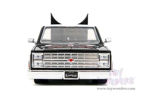 Jada Toys - Hollywood Rides | 1985 Chevrolet® C10 Pickup Truck with Charro Man figure - Tapatio Day of The Dead (1985, 1/24, diecast model car, Black with red/w White top) 35476