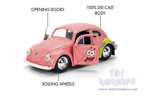 Jada Toys - Hollywood Rides | Volkswagen Beetle "Patrick Star" SpongeBob Squarepants (1959, 1/32 scale diecast model car, Livery Pink) 35479
