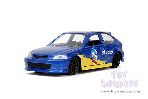 Jada Toys - Hollywood Rides | Honda Civic Type R "Sonic the Hedgehog" (1997, 1/32 scale diecast model car, Blue) 35482