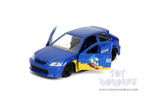Jada Toys - Hollywood Rides | Honda Civic Type R "Sonic the Hedgehog" (1997, 1/32 scale diecast model car, Blue) 35482