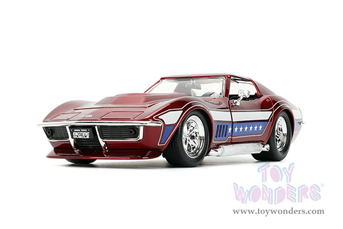 Jada Toys Bigtime Muscle - Chevrolet® Corvette® Stingray™ ZL-1 Hardtop (1969, 1/24 scale diecast model car, Candy Red/w White and Blue stripes) 35488