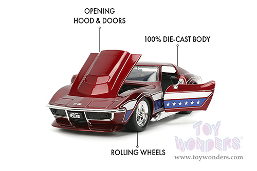 Jada Toys Bigtime Muscle - Chevrolet® Corvette® Stingray™ ZL-1 Hardtop (1969, 1/24 scale diecast model car, Candy Red/w White and Blue stripes) 35488