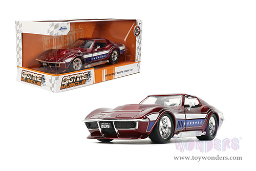 Jada Toys Bigtime Muscle - Chevrolet® Corvette® Stingray™ ZL-1 Hardtop (1969, 1/24 scale diecast model car, Candy Red/w White and Blue stripes) 35488