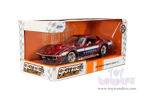 Jada Toys Bigtime Muscle - Chevrolet® Corvette® Stingray™ ZL-1 Hardtop (1969, 1/24 scale diecast model car, Candy Red/w White and Blue stripes) 35488