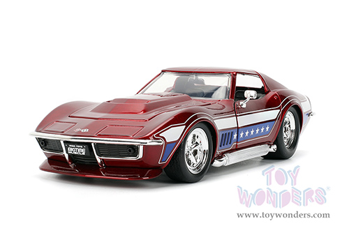 Jada Toys Bigtime Muscle - Chevrolet® Corvette® Stingray™ ZL-1 Hardtop (1969, 1/24 scale diecast model car, Candy Red/w White and Blue stripes) 35488