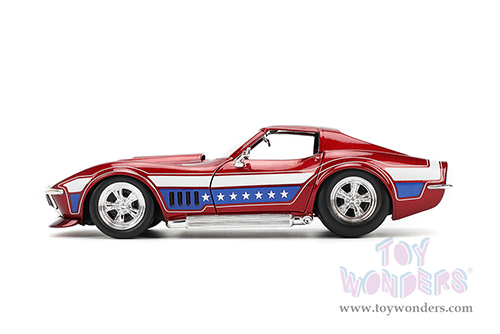 Jada Toys Bigtime Muscle - Chevrolet® Corvette® Stingray™ ZL-1 Hardtop (1969, 1/24 scale diecast model car, Candy Red/w White and Blue stripes) 35488