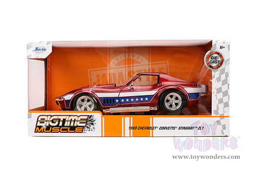 Jada Toys Bigtime Muscle - Chevrolet® Corvette® Stingray™ ZL-1 Hardtop (1969, 1/24 scale diecast model car, Candy Red/w White and Blue stripes) 35488