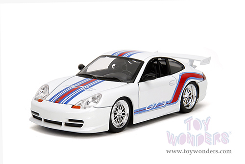 Jada Toys Hyper-Spec - Porsche 911 GT3 (996) (1/24, diecast model car, White/w Red and Blue Stripes) 35491