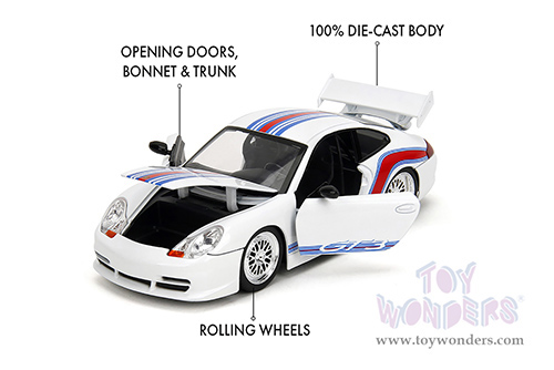 Jada Toys Hyper-Spec - Porsche 911 GT3 (996) (1/24, diecast model car, White/w Red and Blue Stripes) 35491