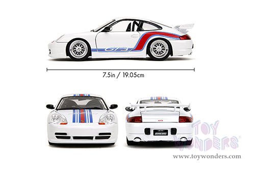Jada Toys Hyper-Spec - Porsche 911 GT3 (996) (1/24, diecast model car, White/w Red and Blue Stripes) 35491