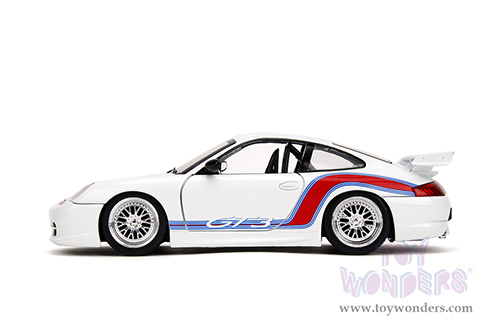 Jada Toys Hyper-Spec - Porsche 911 GT3 (996) (1/24, diecast model car, White/w Red and Blue Stripes) 35491
