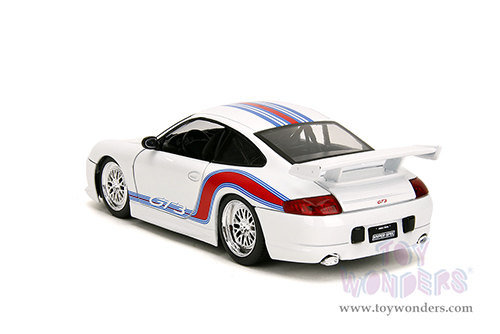 Jada Toys Hyper-Spec - Porsche 911 GT3 (996) (1/24, diecast model car, White/w Red and Blue Stripes) 35491