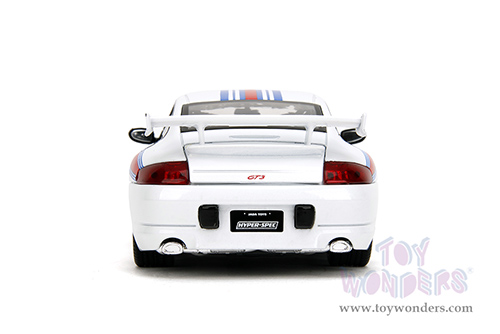 Jada Toys Hyper-Spec - Porsche 911 GT3 (996) (1/24, diecast model car, White/w Red and Blue Stripes) 35491