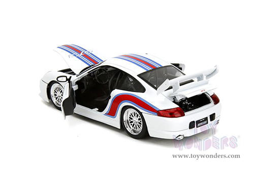Jada Toys Hyper-Spec - Porsche 911 GT3 (996) (1/24, diecast model car, White/w Red and Blue Stripes) 35491