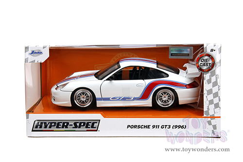 Jada Toys Hyper-Spec - Porsche 911 GT3 (996) (1/24, diecast model car, White/w Red and Blue Stripes) 35491