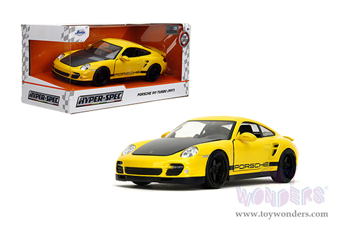 Jada Toys Hyper-Spec - Porsche 911 Turbo (997) (1/24, diecast model car, Yellow/Black Hood) 35493
