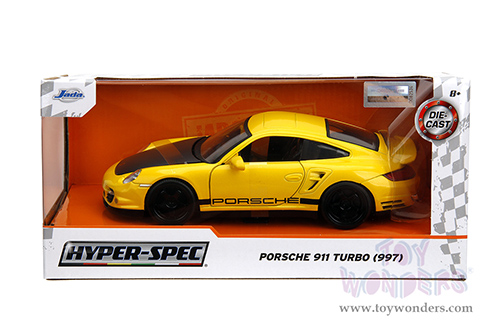 Jada Toys Hyper-Spec - Porsche 911 Turbo (997) (1/24, diecast model car, Yellow/Black Hood) 35493