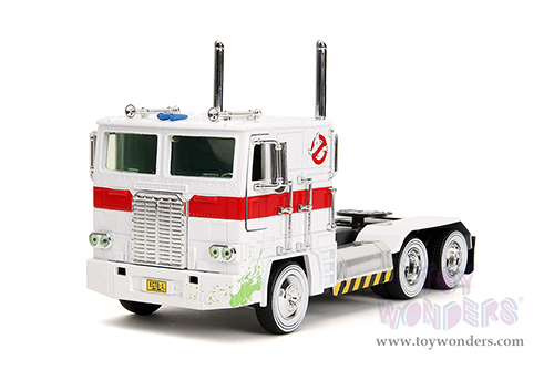 Jada Toys - Hollywood Rides | TRANSFORMERS G1 Optimus Prime® Truck Ghostbusters Ecto-1 Crossover (1/24, diecast model car, White) 35572