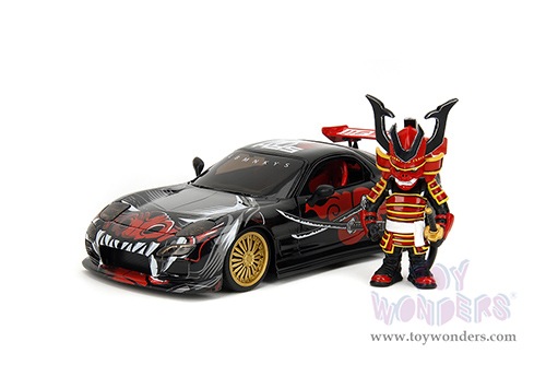 Jada Toys - Hollywood Rides | Mazda RX-7 with Saru Diecast figure "Lab Monkeys" (1993, 1/24 diecast model car, Black/Red) 35668
