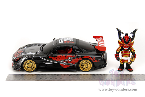 Jada Toys - Hollywood Rides | Mazda RX-7 with Saru Diecast figure "Lab Monkeys" (1993, 1/24 diecast model car, Black/Red) 35668
