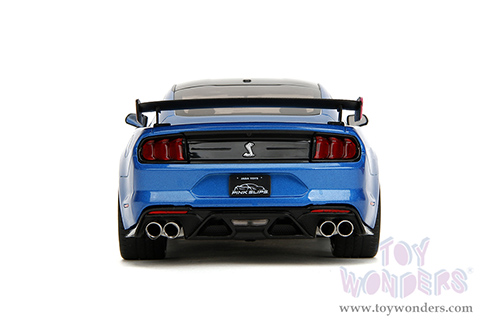 Jada Toys Pink Slips - Ford Mustang Shelby® GT500® with Display Base (2020, 1/18 scale diecast model car, Blue/Black with Pink stripes) 35723