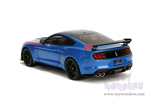 Jada Toys Pink Slips - Ford Mustang Shelby® GT500® with Display Base (2020, 1/18 scale diecast model car, Blue/Black with Pink stripes) 35723